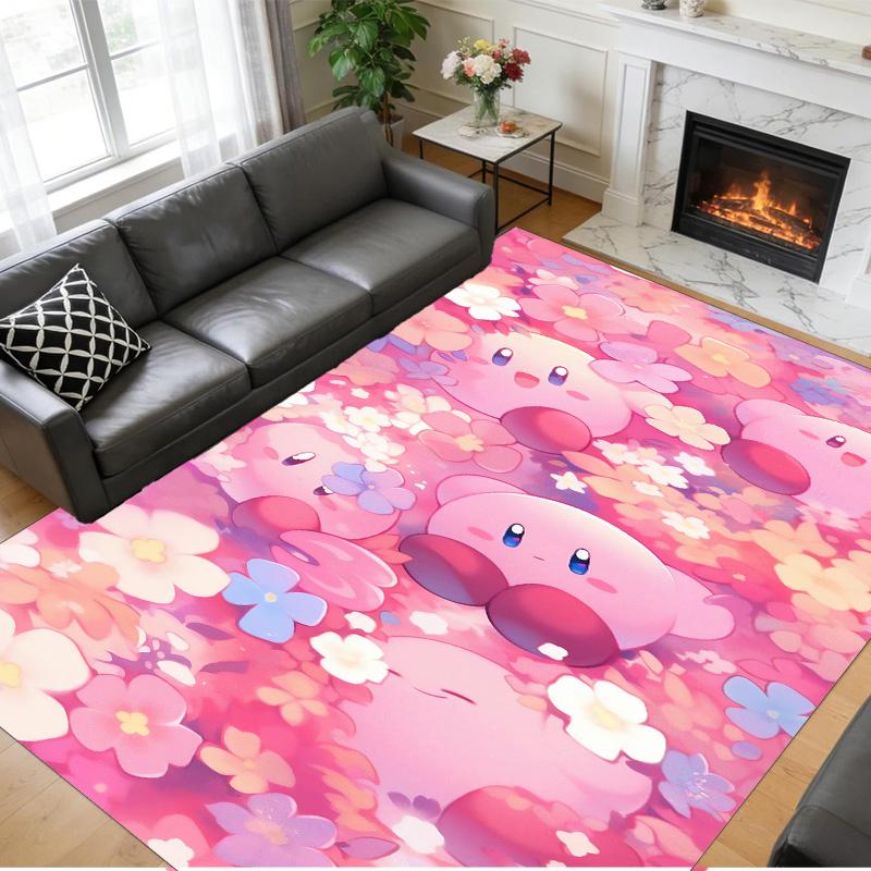 Kirby Print Crystal Velvet Plush Rug Anti?Slip Wear?Resistant Floor Carpet For Indoor Household Home Decoration