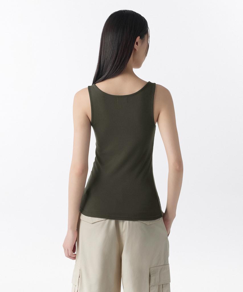 MUSINSA STANDARD WOMAN Женский мягкий джерси-топ-henley [Темный оливковый]