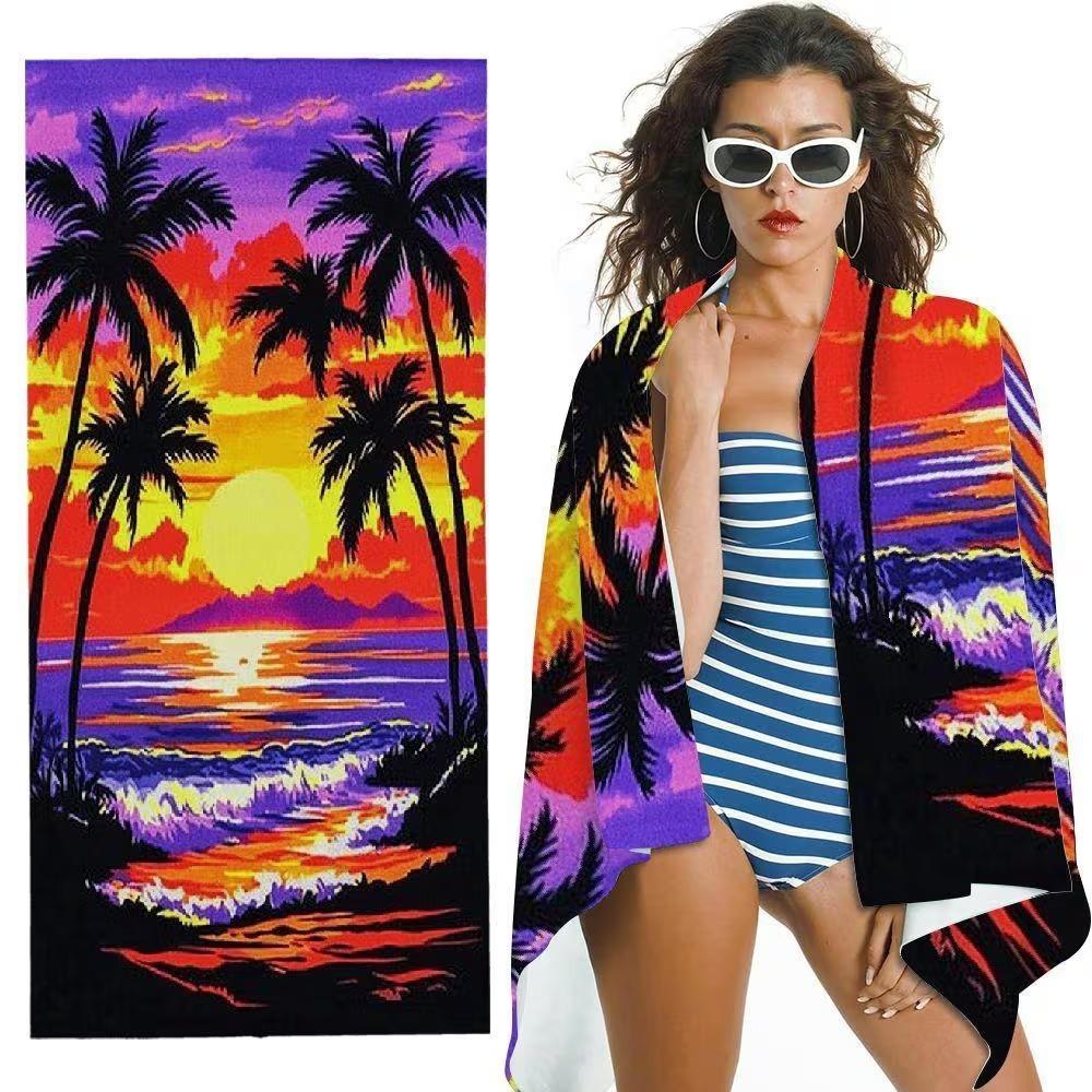 Beach Theme Beach Towel Starfish Shell Printing Microfiber Quick Drying Absorbent Large Bath Towel