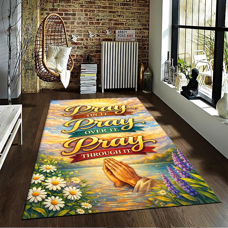 "Pray Inspirational carpet Set with Flowers" carpet set (1 duvet cover, 2 pillowcases, duvet not included)