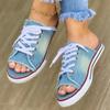 Fashion Women Canvas Sandals Breathable Summer Slippers Lace Up Open Toe Ladies Faux Denim Flat Shoes Zapatos Mujer Sandales