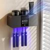 Rechargeable Toothbrush Holder with UV Light Digital Display Large Capacity Easy Installation Wall Mounted Toothbrush Organizer