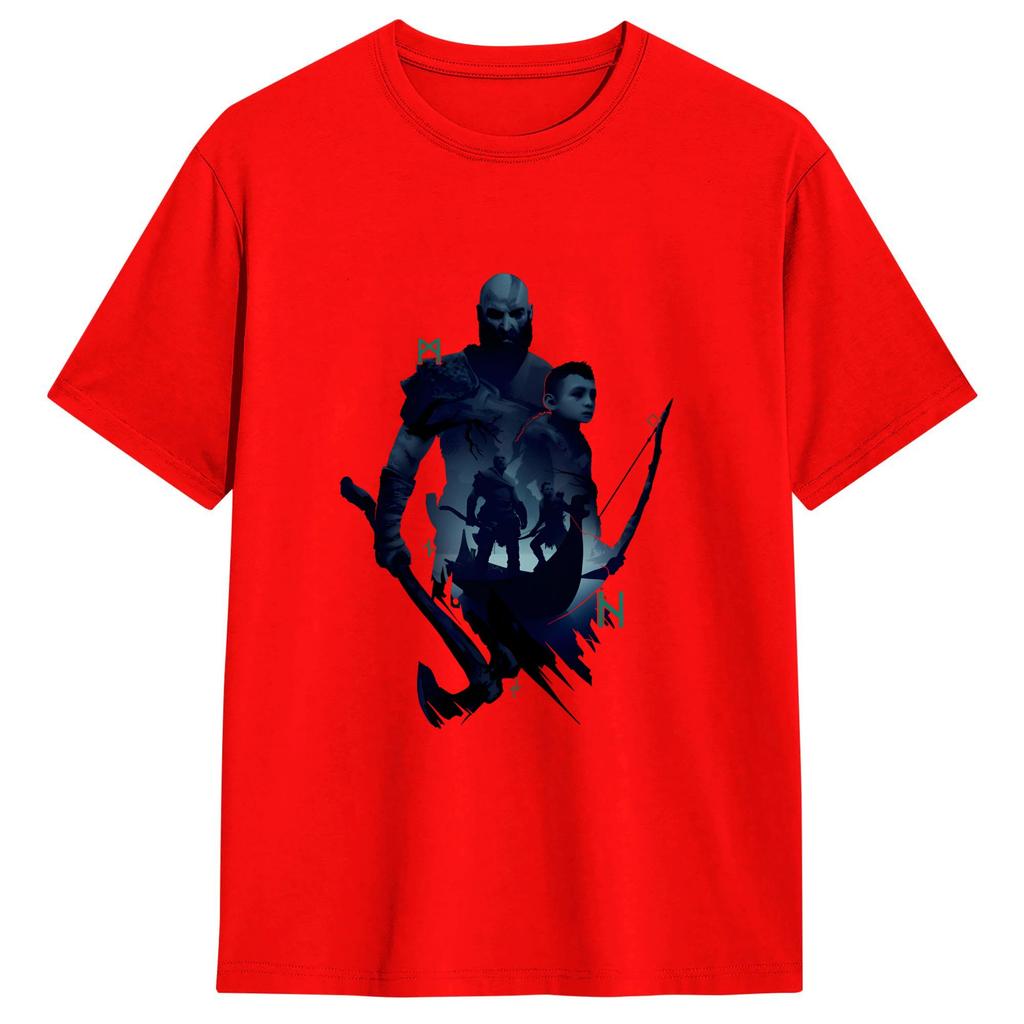 Casual God Of War Kratos Tshirt For Unisex Round Neck Pure Cotton T Shirts Short Sleeve Tees Classic Clothes