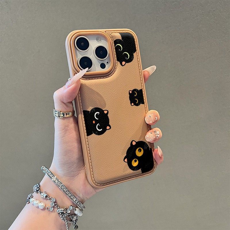 Милый котенок подходит для чехла на мобильный телефон Apple 17 iphone16pro15/14 противоударный 13 полноразмерный 12 кожаный узор большие отверстия