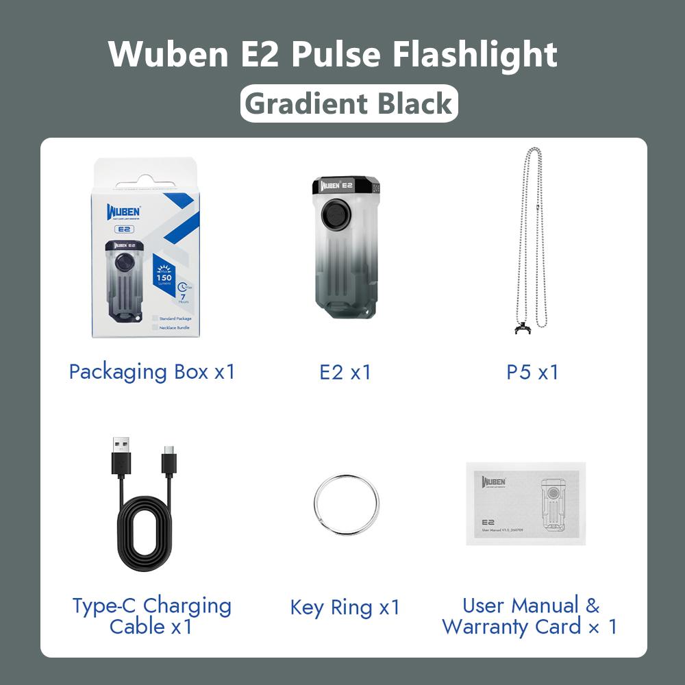 Wuben E2 EDC Flashlight Ultra Light Heartbeat Strobe Neck Torch Mini Rechargeable Keychain Flashlights IP66 Camping Pocket Light