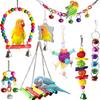 Parrot Toy Set: Bird Cage Pendant, Swing, Ladder, Mirror, Sepak Takraw Bird Toys
