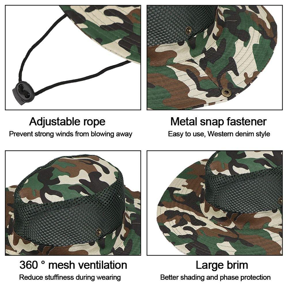 Outdoor Fishing Wide Brim Breathable Camouflage Sun Visor Hat Sun Protection Hiking Cap Bucket Hat