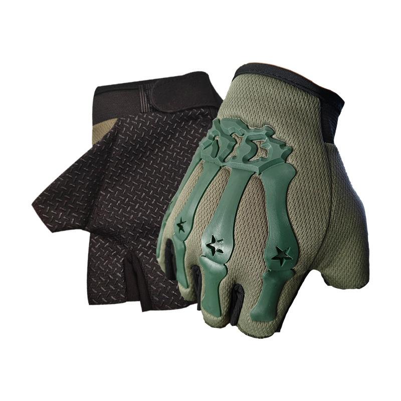 Five Pointed Star Skeleton Tactical Gloves for Men Outdoor Cycling Anti Slip Breathable Half Finger Gloves for Fitness Exercise