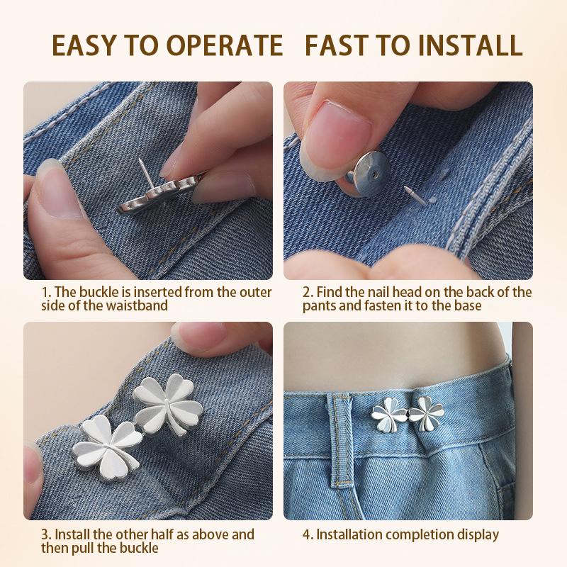 1Pair Four Leaf Clover Tightener Adjustable Waist Buckle For Jeans No Sewing Required Button Removable Pants Skirts Waist Button