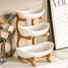 3-Tier Ceramic Fruit Tray With Bamboo Stand Modern Nordic Snack Server Kitchen Dining Table