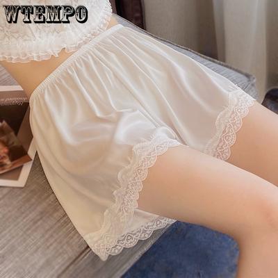 2 шт. летние женские трусики, защитные штаны, бесшовное сексуальное нижнее белье из ледяного шелка, эластичные трусы, однотонные атласные кружевные трусы с рюшами
