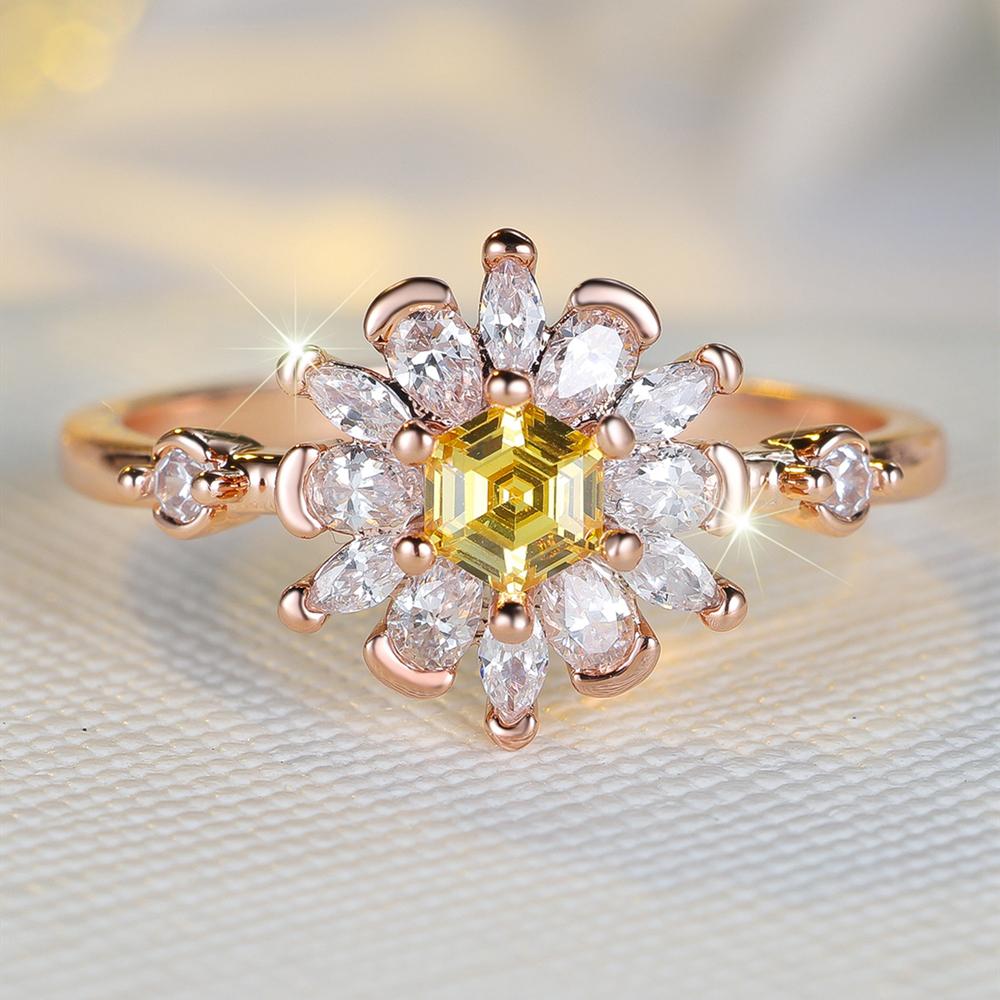 Красивое белое желтое циркониевое кольцо для женщин Элегантные ювелирные аксессуары цвета розового золота для подарков на годовщину свадьбы