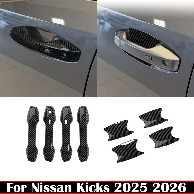 For Nissan Kicks 2025 2026 ABS carbonfiber Exterior Side Door Handle cover door Bowl cap sticker Cover Trim External accessories