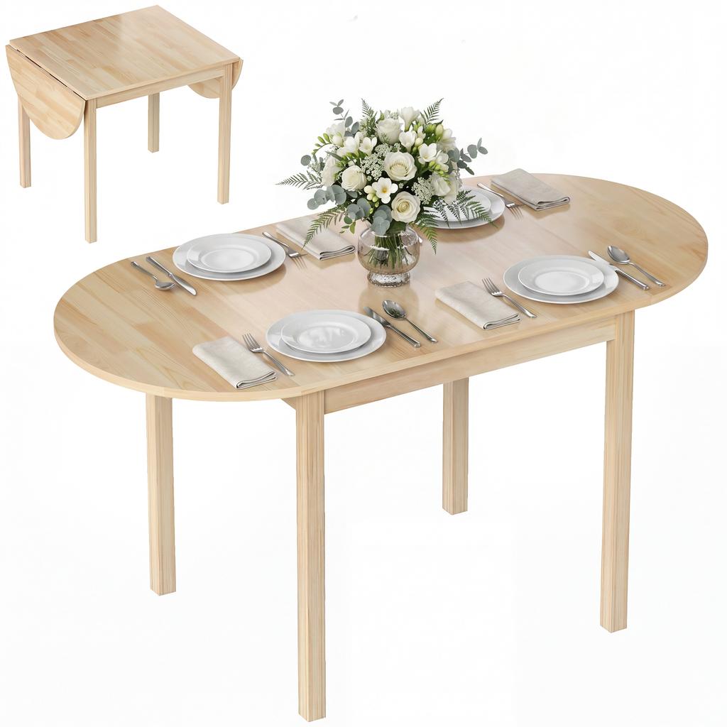 4-6 Person Wooden Drop-Leaf Table - Natural Finish