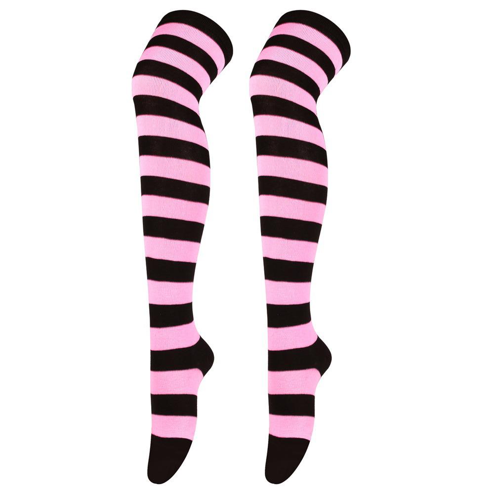 Striped Blue & White Over-the-Knee Cosplay Socks for Women - Anime Thigh Highs