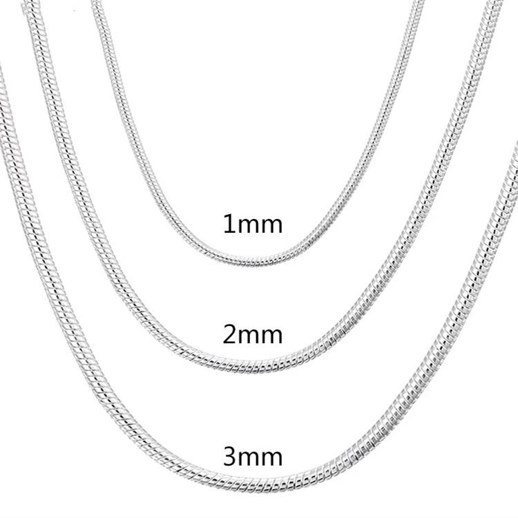 925 Sterling Silver 1-3mm Snake Chain Fashion Wedding Necklace