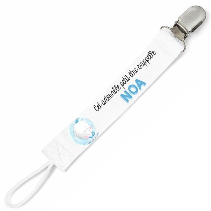 Planetee Attache tétine pour prénom NOA cet adorable petit être éléphant garçon | Attache sucette cadeau naissance