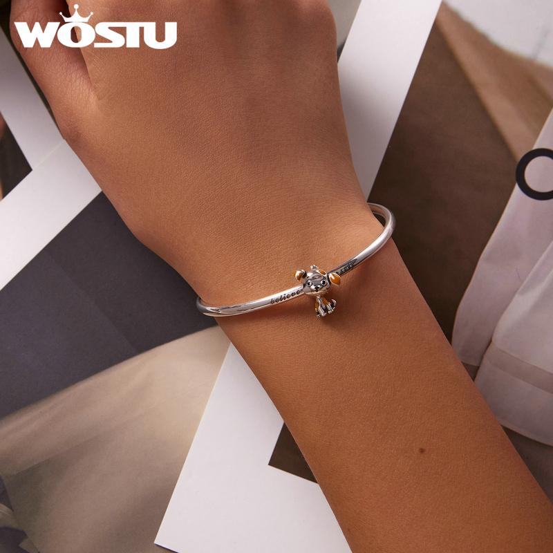 WOSTU 925 Sterling Silver Animal Puppy Cute Dog Bead Charm for Bracelet Women DIY Fashion Jewelry Enamel Pet Bead Accessories