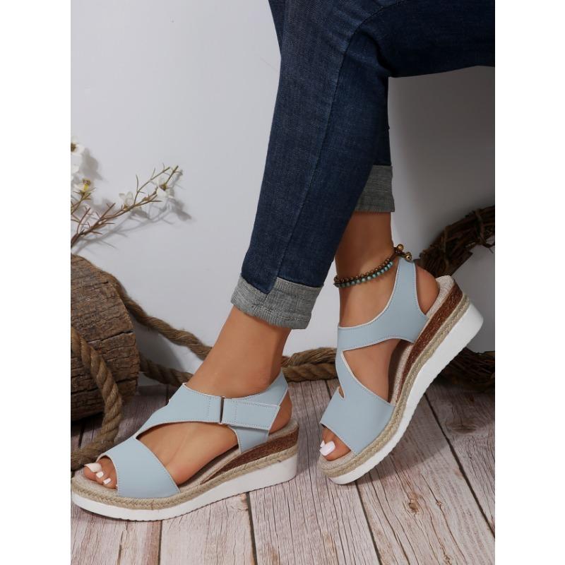 Большие размеры Соломенные босоножки на высоком каблуке Женские толстые скошенные каблуки Римские туфли Женские босоножки на толстой подошве