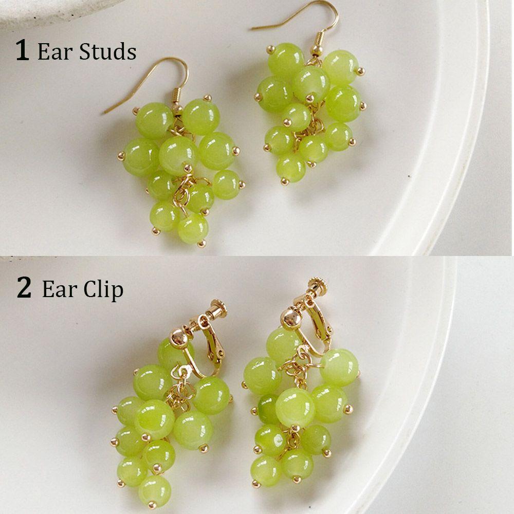 Новые трендовые женские украшения в форме фруктов, серьги-гвоздики с подвеской в виде винограда, серьги из смолы, зеленые бусины