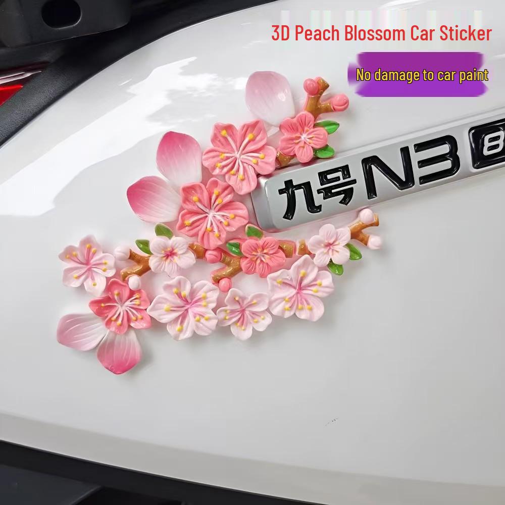 3D Peach Blossom Car Tail Sticker - Electric & Tricycle Decoration