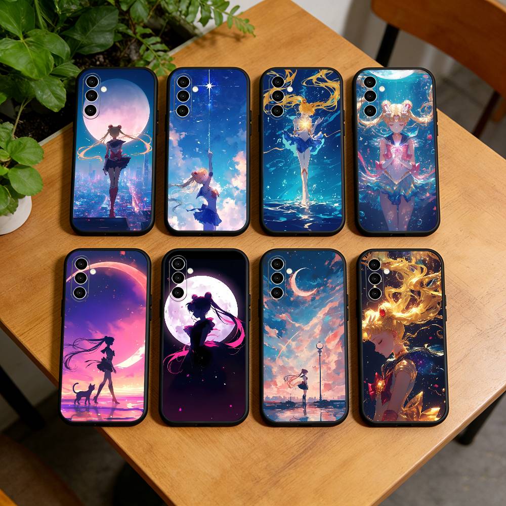 Чехол для телефона S-Sailor M-Moon K-Kawaii Аниме для Samsung Galaxy A73, A72, A71, A70, A53, A52, A51, Других Мягкая Черная Крышка