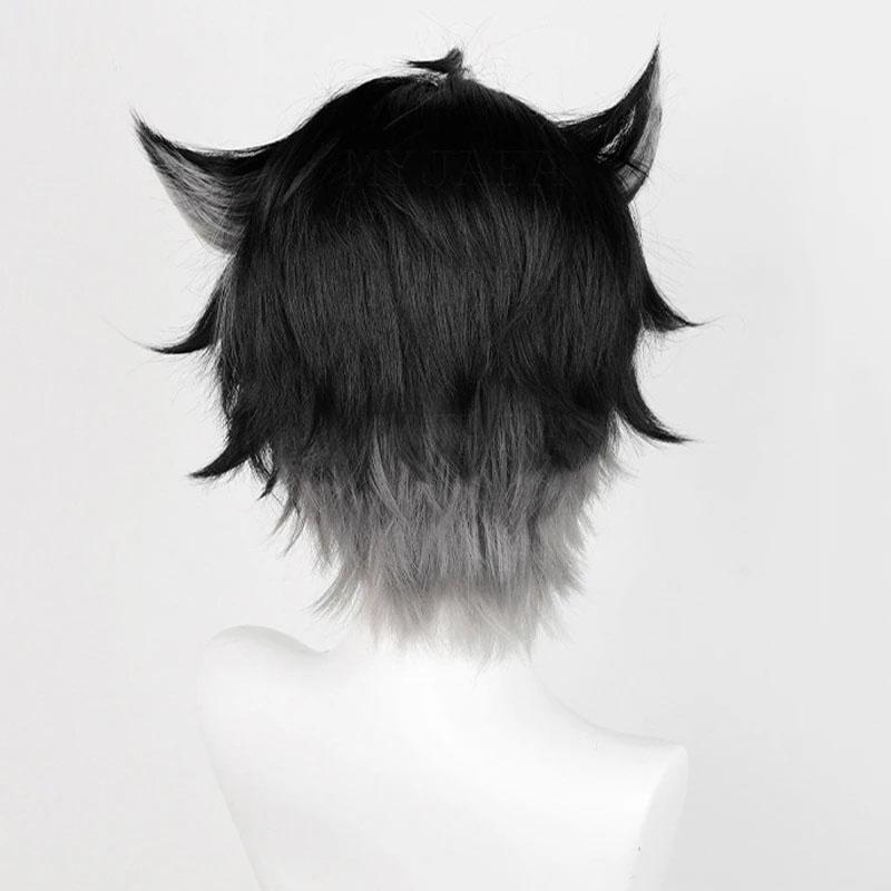 В наличии Wriothesley парик Game Genshin Impact косплей короткие черные седые волосы Fontaine Wriothesley косплей парик аниме парики + парик шапочка