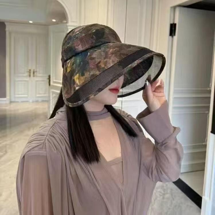 Summer wrap-around organza sun hat women's breathable UV protection big edge sun protection hat semi-empty top sun hat