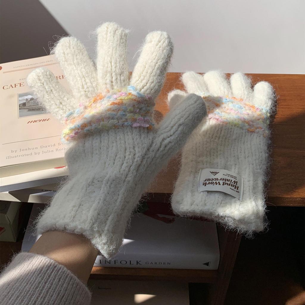 Японские и корейские вязаные перчатки, маленькие, свежие и милые, теплые шерстяные перчатки для женщин на осень и зиму, милые однотонные