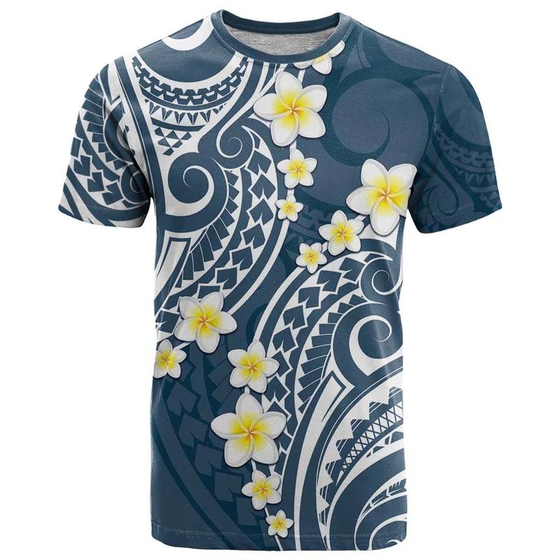 Men 7-colors Hibiscus 3D Printed O-Neck Short Sleeves Casual Oversized Street T-shirts Clothes Polynesian Tiki T Shirt For