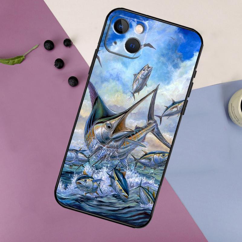 Чехол-картина 'Голубой марлин' для iPhone 16 15 14 13 12 11 Pro Max Plus X XS Max XR 7 8 Чехол Аксессуары