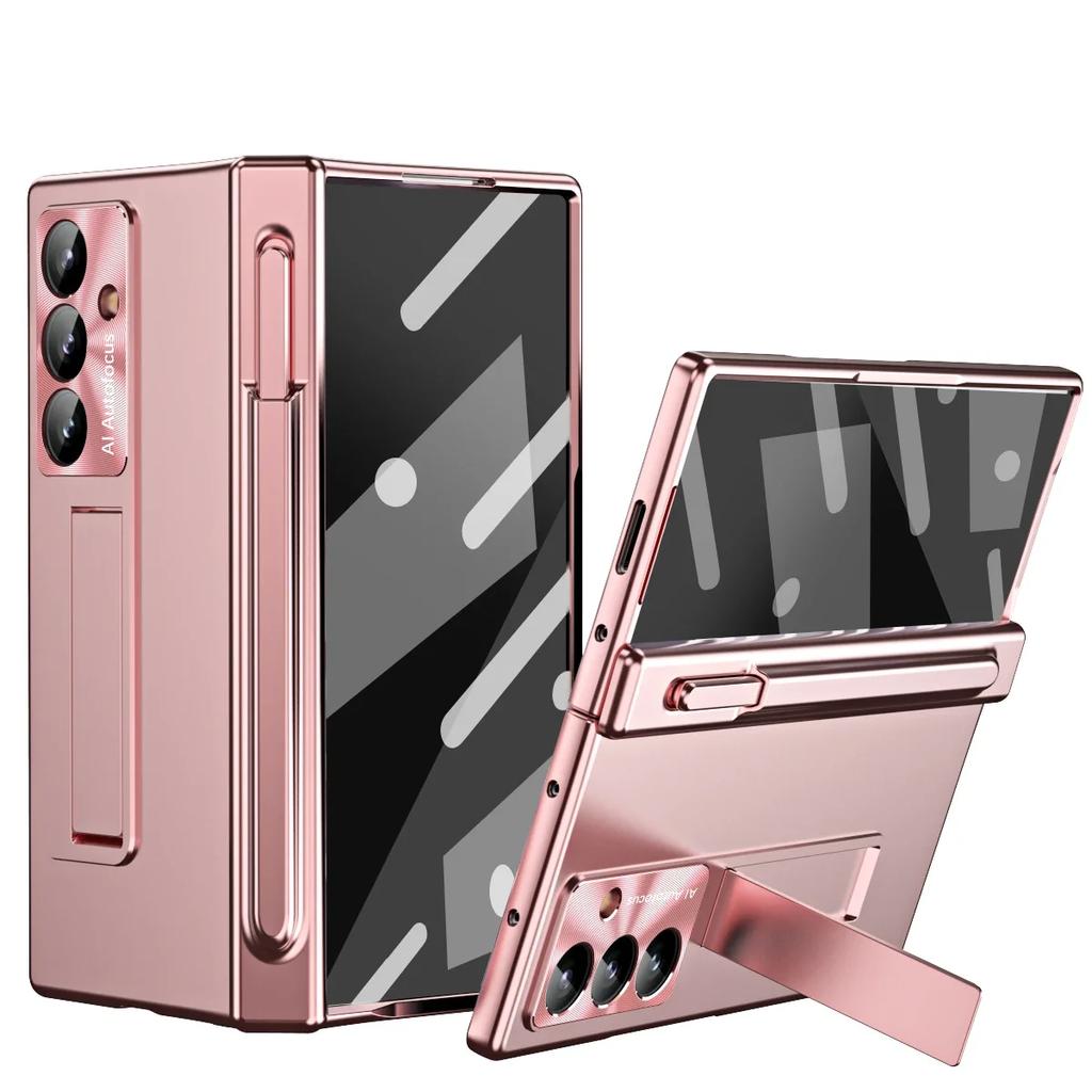 Роскошный чехол для телефона с ручкой для Samsung Galaxy Z Fold 4 5 6 7 Гальванизированная стеклянная пленка Защитная крышка для шарнира