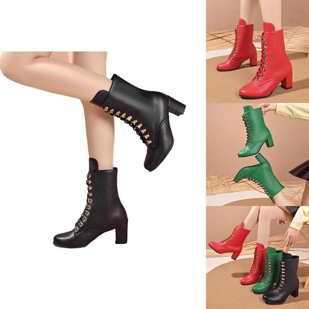 Stylish Women's Short Martin Boots With Rivets And Lace-up Design For Fall And Winter