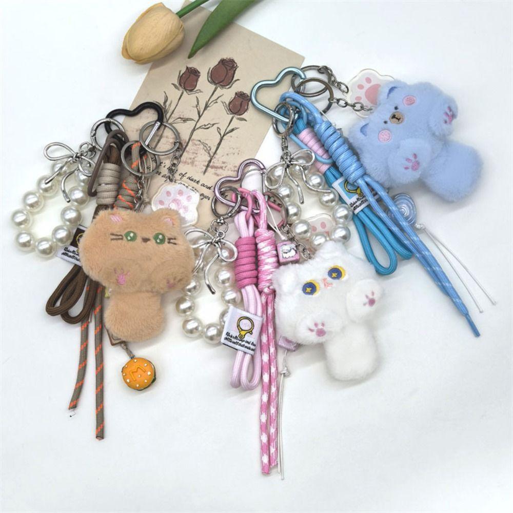 Bag Hanging Cat Plush Keychain Soft Cat Mobile Phone Chain Cartoon Cat Doll Pendant Bag Decoration