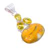 Bumble Bee Jasper, Citrine Gemstone 925 Sterling Silver Jewelry Pendant 2.2"  AH-3300