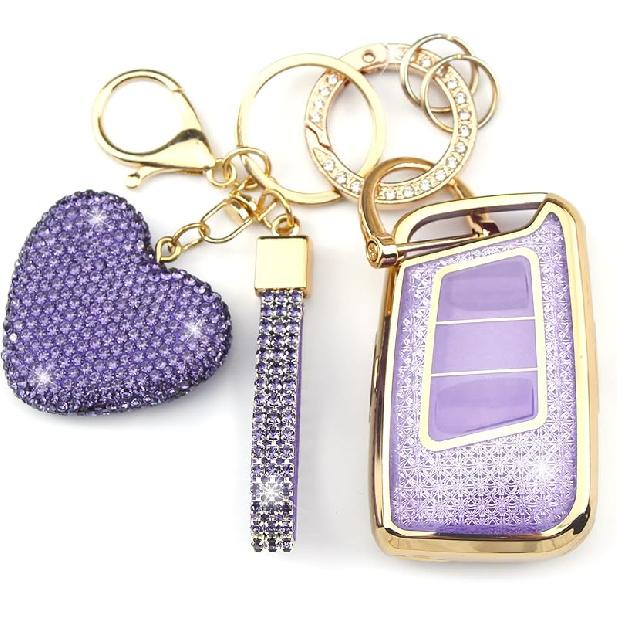 Key Fob Cover With Diamond Keychain Car Key Holder Compatible With VW Volkswagen Atlas Tiguan Passat Jetta GLI Taos Arteon Smart Remote Key Protector
