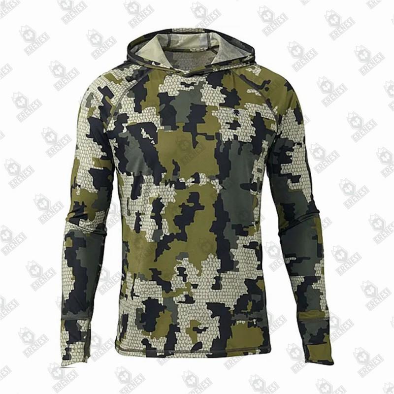 Mens Quick-Dry UV Protection Hooded Fishing Shirt Lightweight Breathable Milk Silk Outdoor Sportswear Summer Hiking Camping