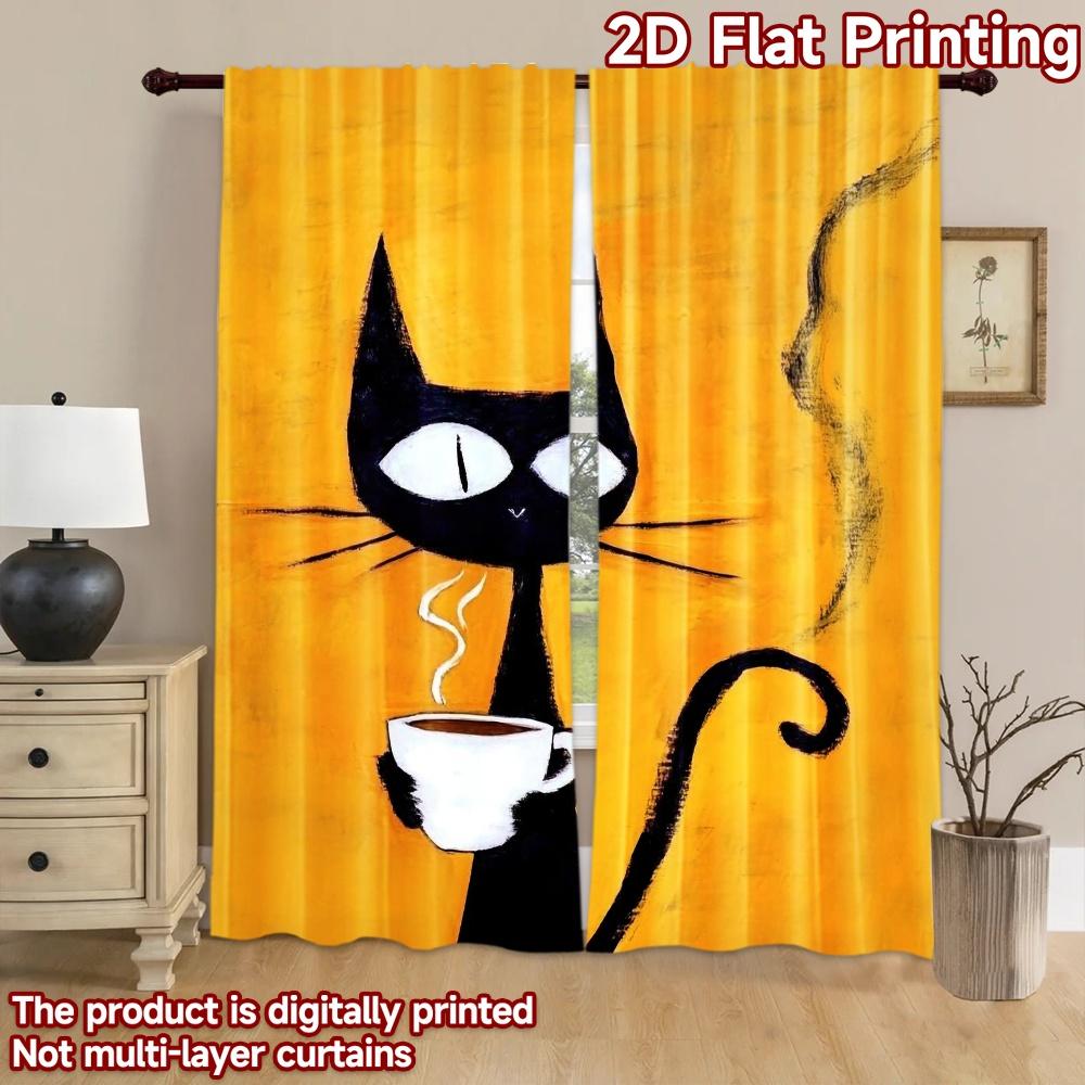 2D flat Photography Backdrop Tapestry Black Cat Coffee 100% Polyester Holiday Decorations Use for The perfect choice for