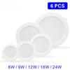 6pcs/lot Led Downlight 6W 9W 12W 18W 24W 220V Recessed Ceiling Light 3/4/6/8 Inch Round Led Panel Down Light Spotlight Lighting