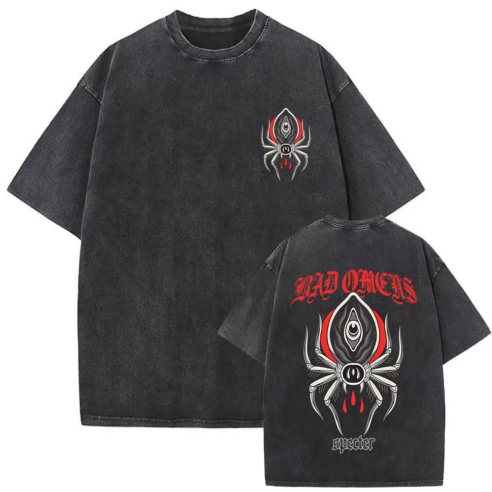Стирка Винтажная Футболка с Графикой Рок-Группы Bad Omens Find Peace Мужская Женская Повседневная Хлопковая Оверсайз С Коротким Рукавом Уличная Футболка Топы