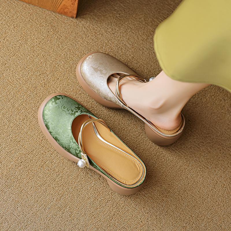 Baotou Half Slippers Women's Summer Half-care Women's Shoes Wear Sandals New Chinese Style Shoes Thick Heels High Heels
