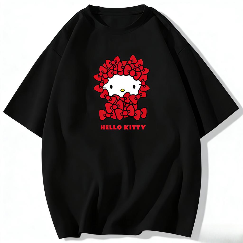 2026 новая футболка Hello Kitty из мягкого хлопка с коротким рукавом и круглым вырезом, милый принт, легкий летний топ для женщин, повседневная одежда
