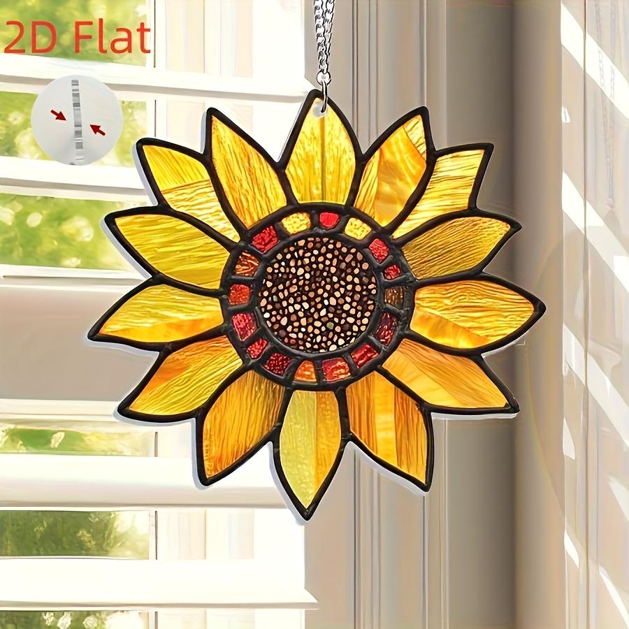 Vintage Sunflower Suncatcher 2D Acrylic Window Hanging, Sunflower Wall Decor for Kitchen Office Garden Decor, Sunflower Gifts