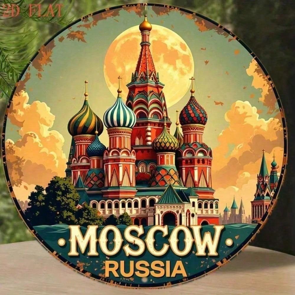 Московский Кремль Собор Василия Блаженного Металлическая жестяная табличка Водонепроницаемое настенное искусство Домашний декор Табличка