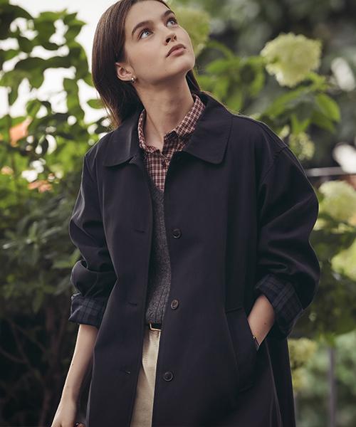 Till I Die Check Detail Trench Coat_Navy