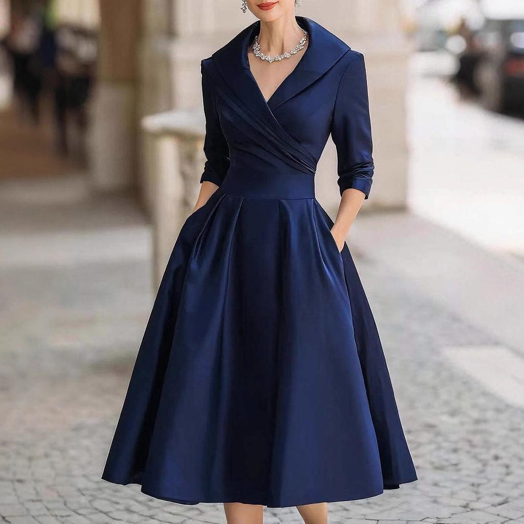 Elegant Satin Long Sleeve Dress With High Waist For Business And Street Style Women