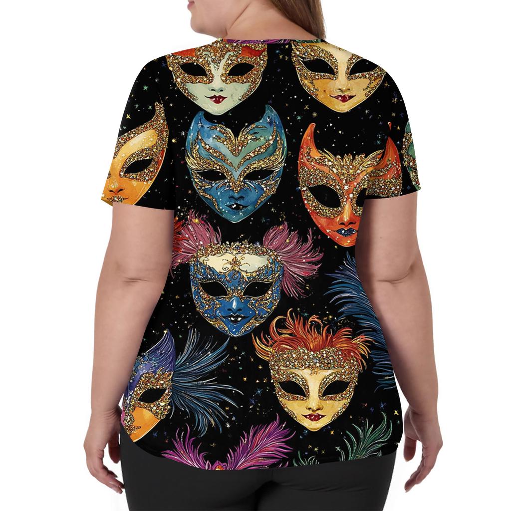 Женская мода V-образный вырез короткий рукав комбинезон с карманами принт топы одежда