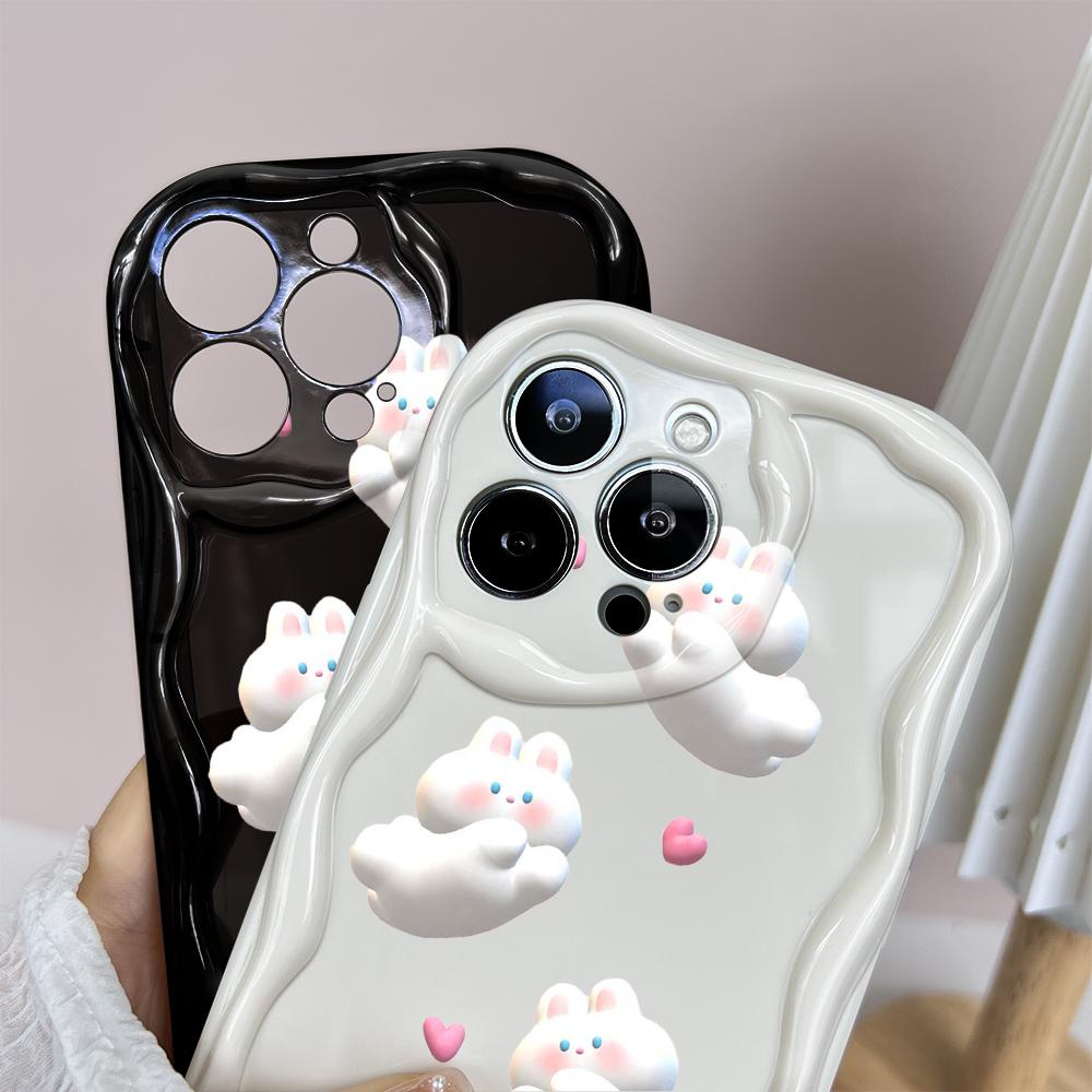 Для Honor 90 Lite P30 Pro Infinix Hot 30 40 40i 40 Pro Smart 8 Pro Vivo V29e V30e Милые кролики Кремовый Текстурный Чехол Волнистый Край Мягкий Силиконовый Чехол Для Телефона