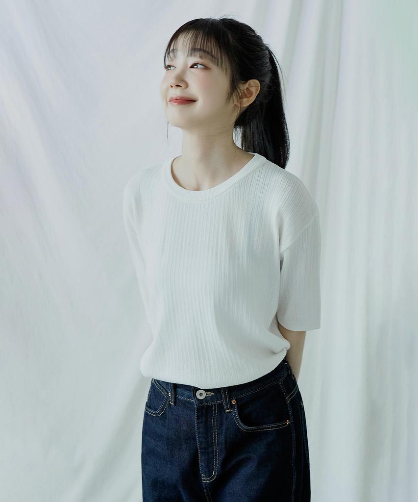 POLYGRAM Ribbed Round Short Sleeve Knit - 3 Colors