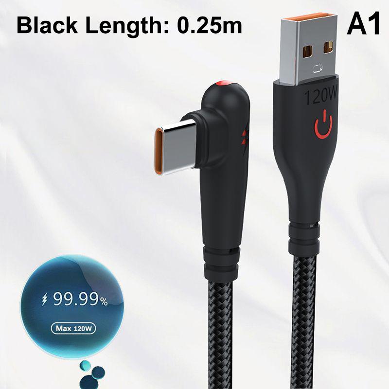 120 Вт Быстрая зарядка USB на C Кабель 90° Изогнутый Дизайн Подходит для Huawei Xiaomi Honor Vivo Зарядный Кабель